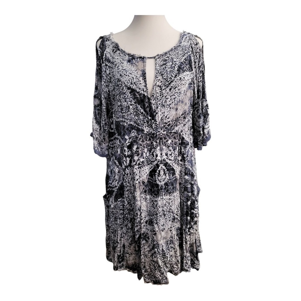 FREE PEOPLE Boho Mini Dress Short Sleeve Cut Out Shoulders Women's M‎